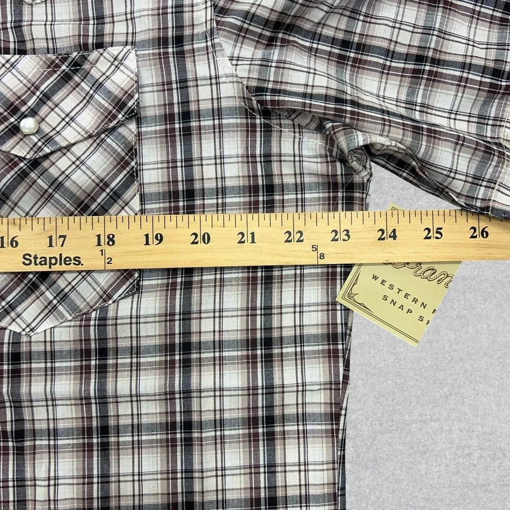 Wrangler Shirt Men's 3XL Brown White Plaid Pearl Snap Short Sleeve Cowboy NWT